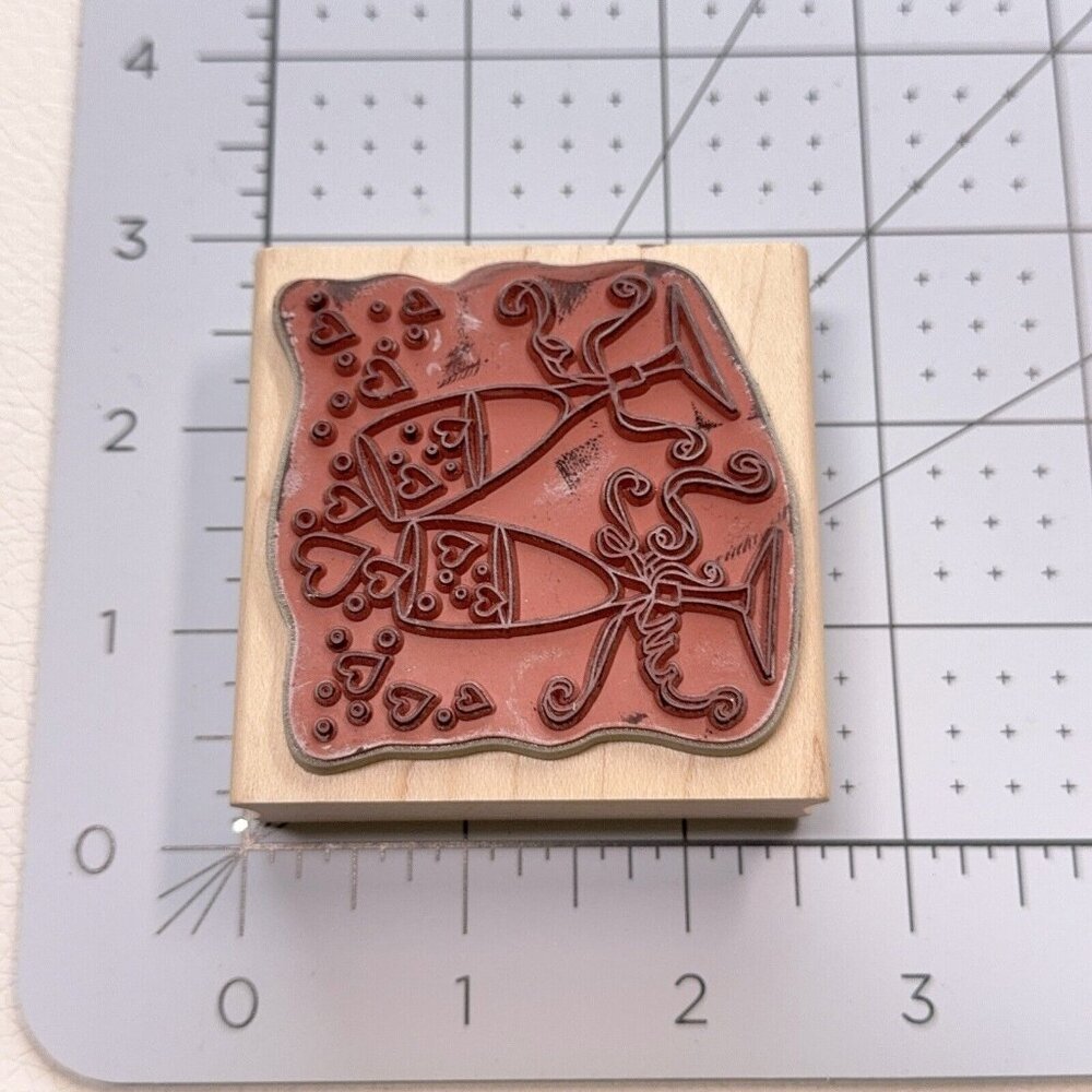 Champagne Celebration Rubber Stamp Wedding Toast Hearts Love Party PS0963 Craft - Picture 5 of 5